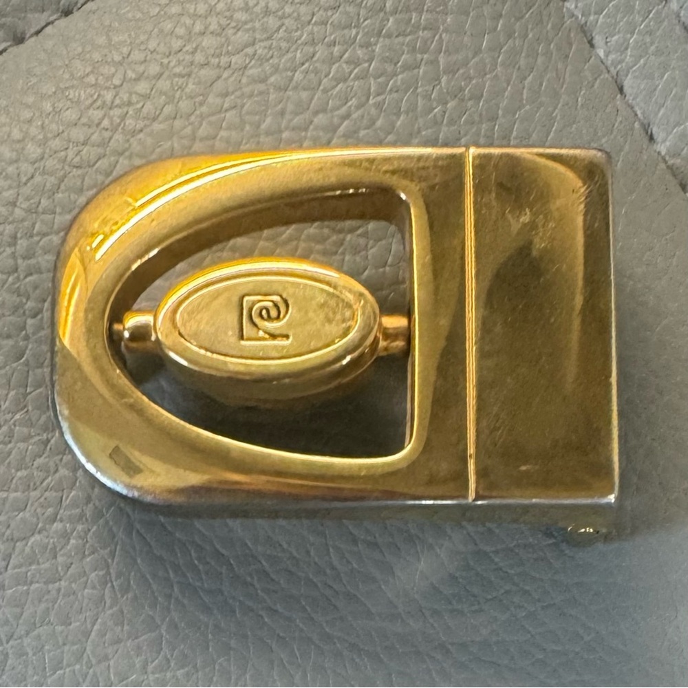 Vintage Pierre Cardin Gold Tone Signature Logo Metal Belt Signed Swivel Buckle
